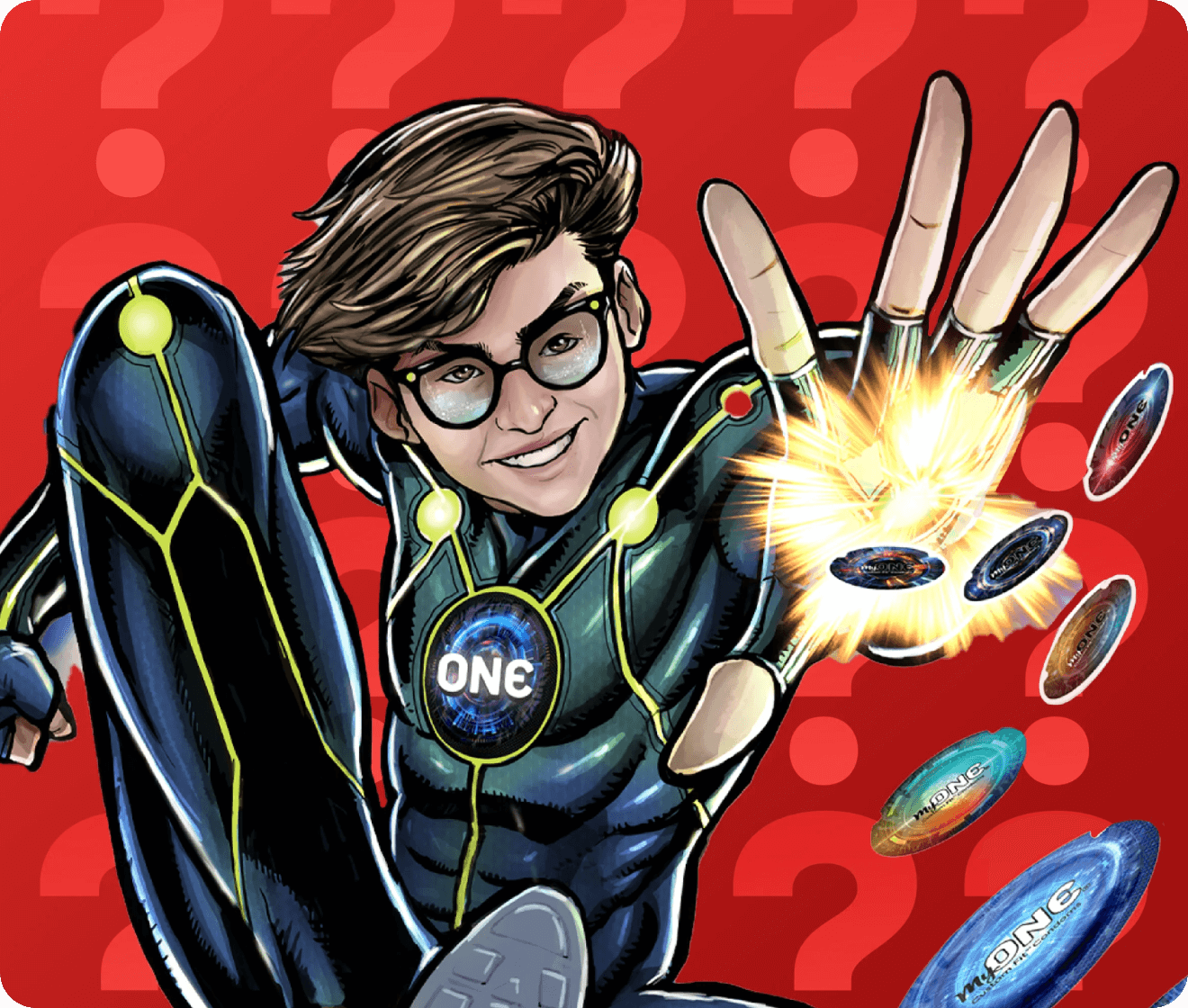 cartoon boy superhero with red background