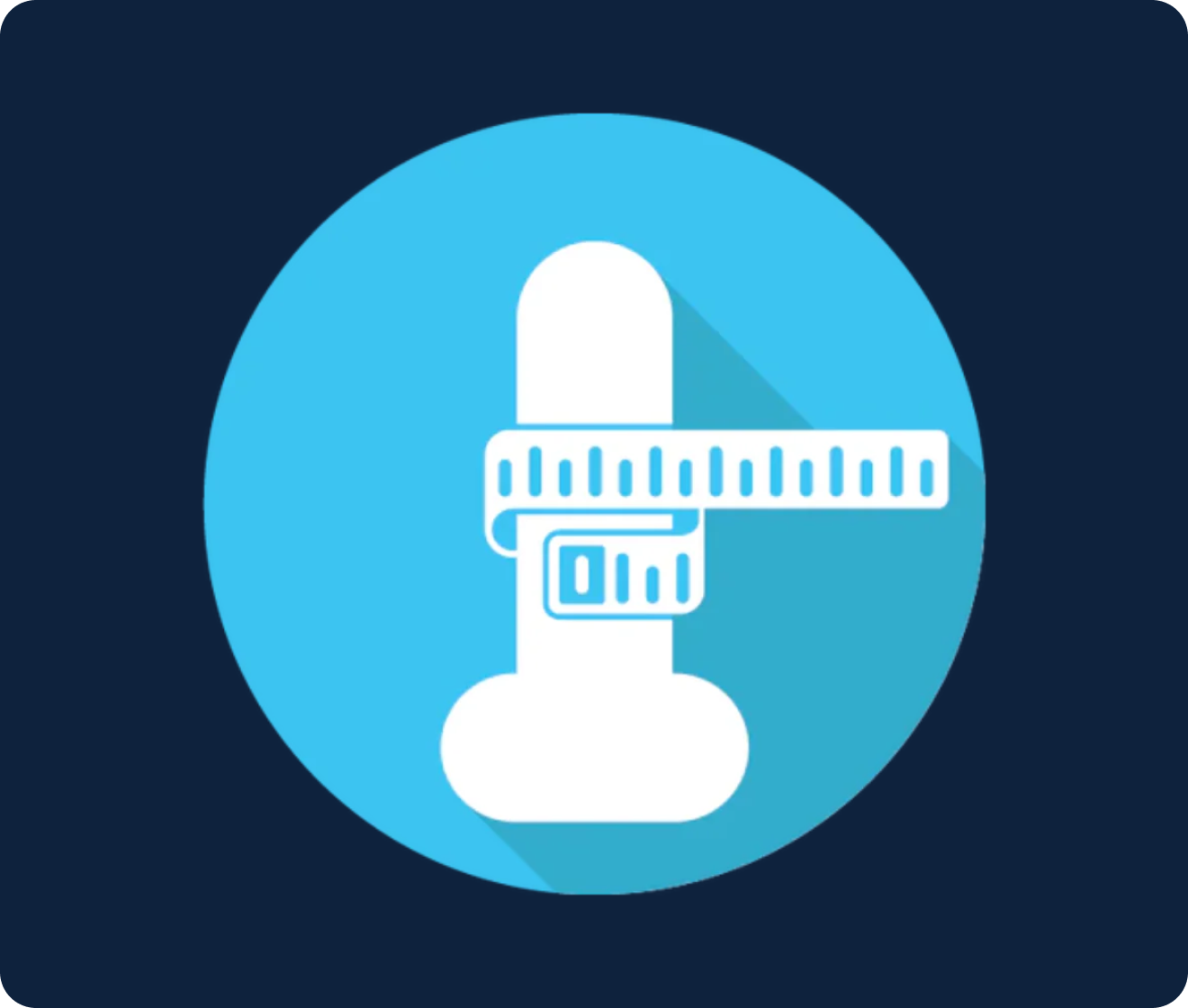 condom being measured icon with blue background