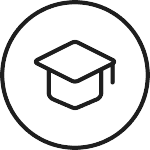 Outline of a graduation cap on a white background