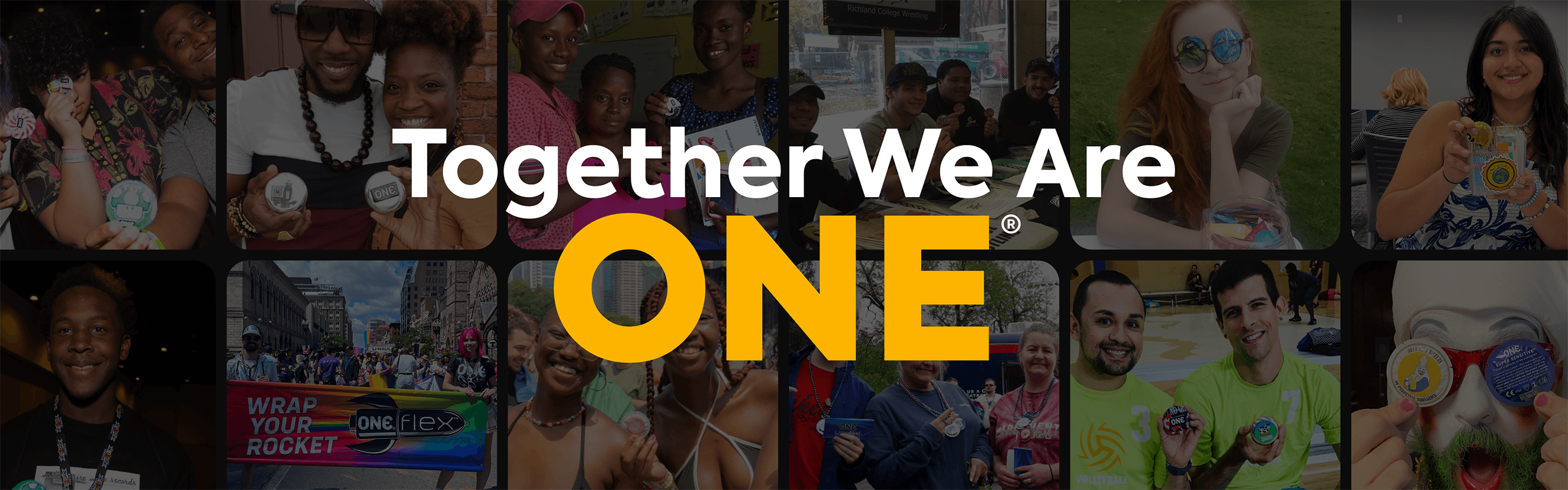 Collage of people with the text 'Together We Are ONE' in the center.