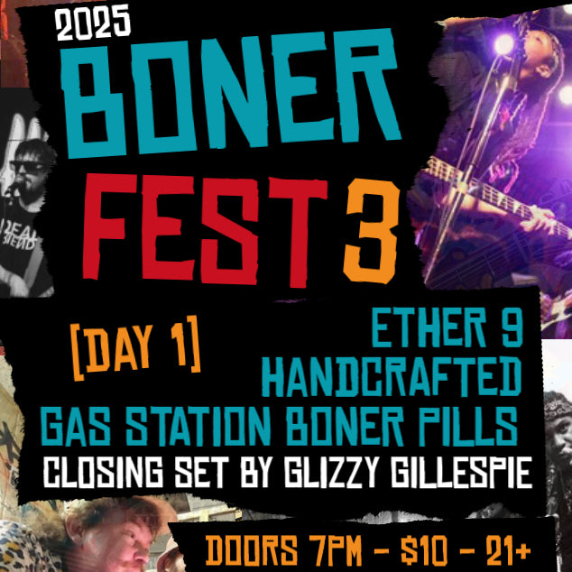 Promotional poster for Boner Fest 3 with band names and event details.