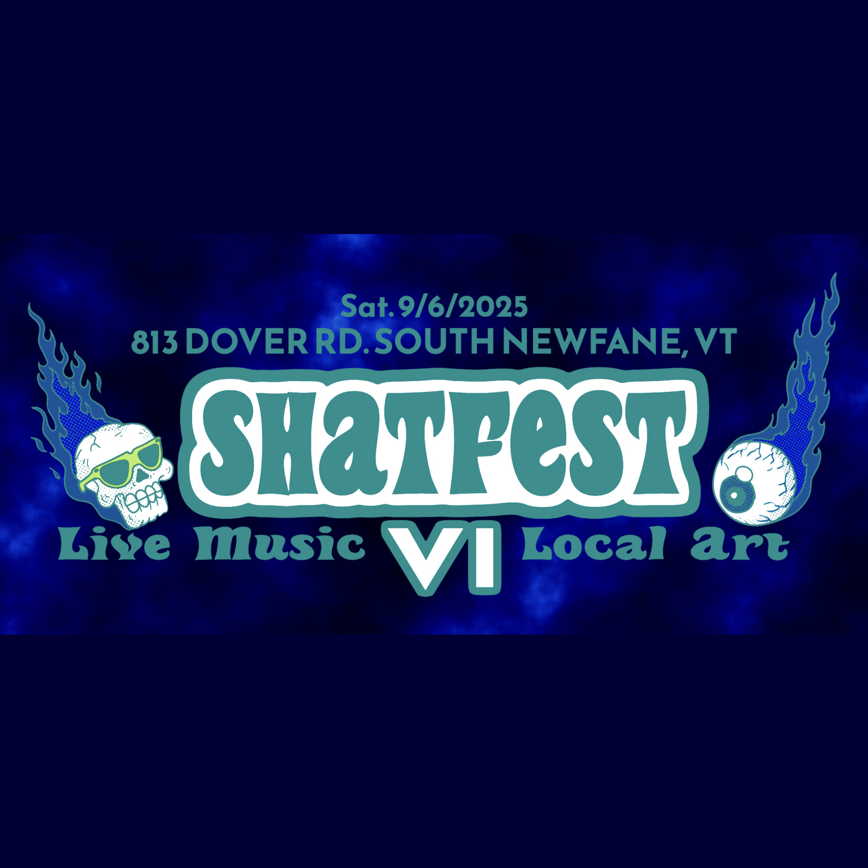 Promotional graphic for Shatfest with event details on a dark blue background