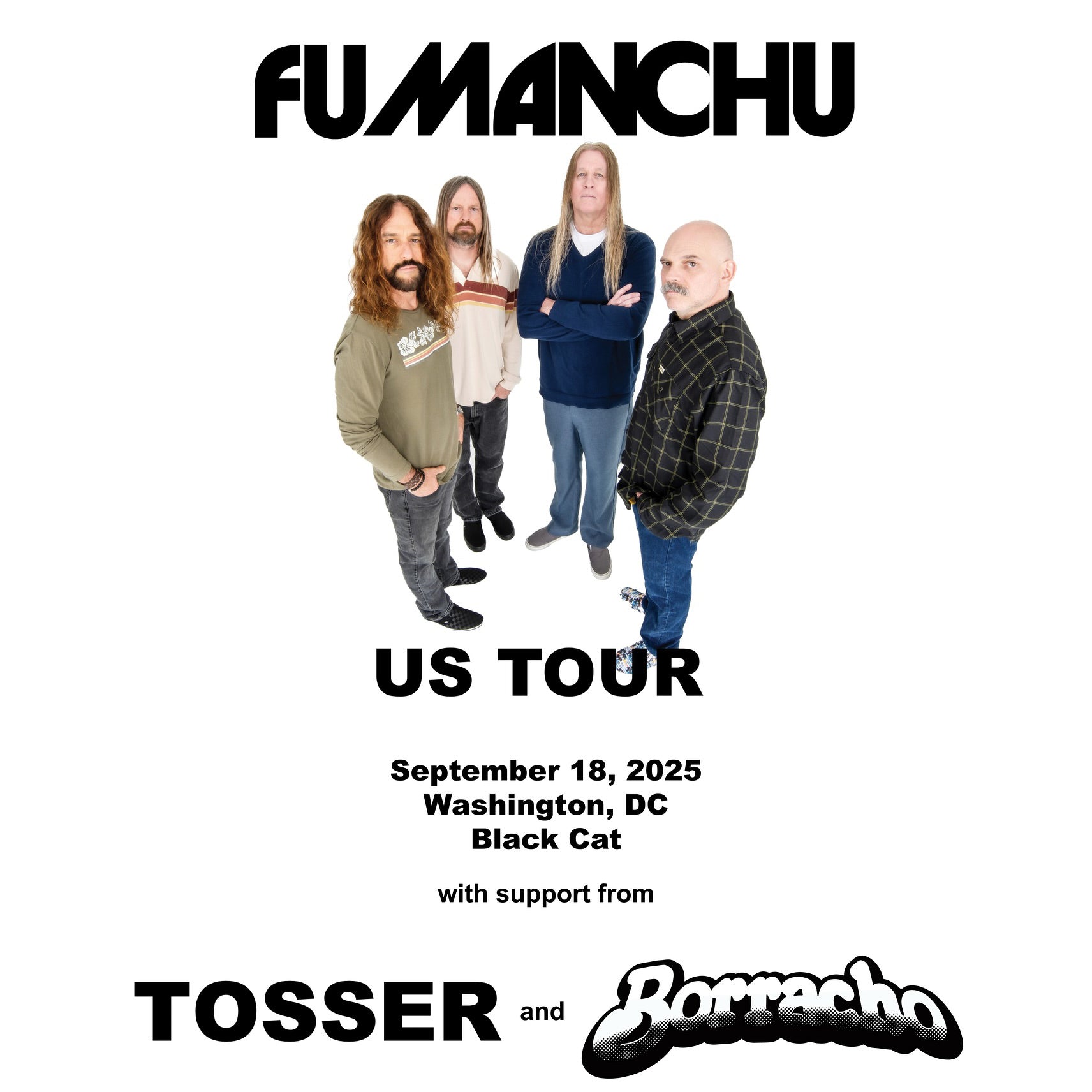 Promotional poster for Fumanchu US tour featuring band members and event details.