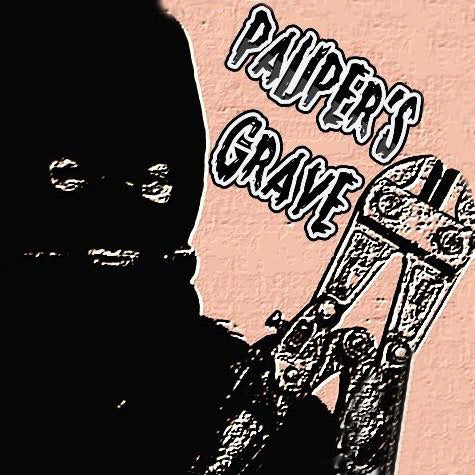 Silhouette of a person holding an oil pump with 'Pauper's Grave' text on a pink background