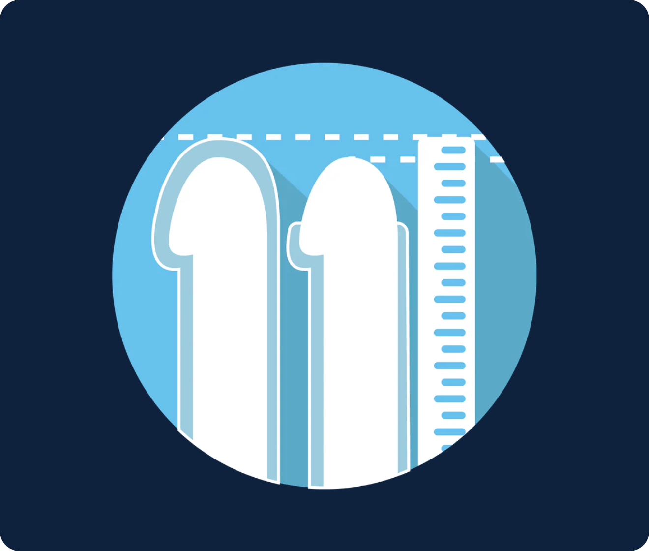 condom being measured icon with blue background