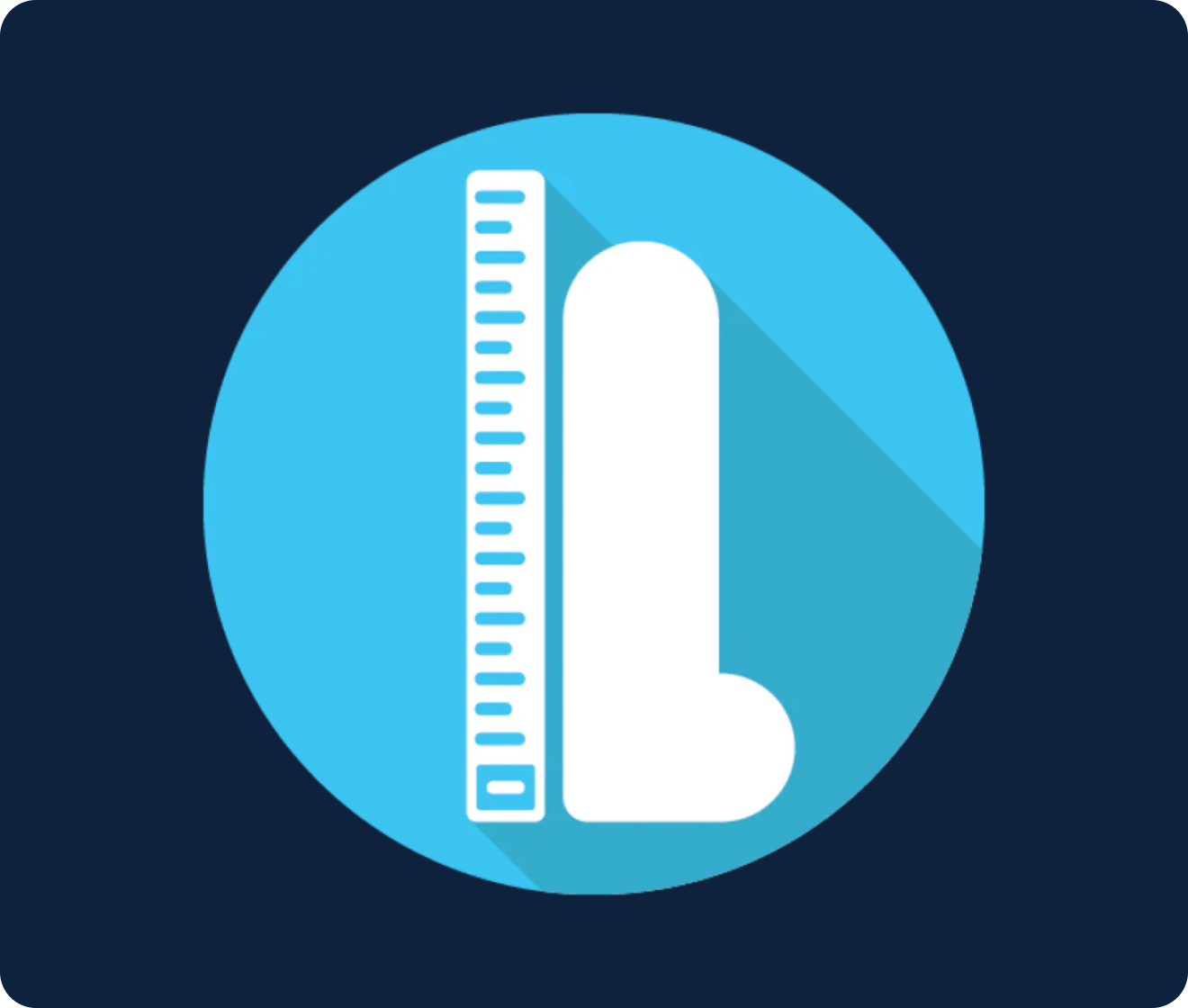 condom being measured icon with blue background