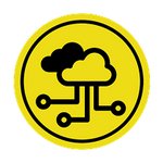 Yellow circle with cloud and circuit design on a black background