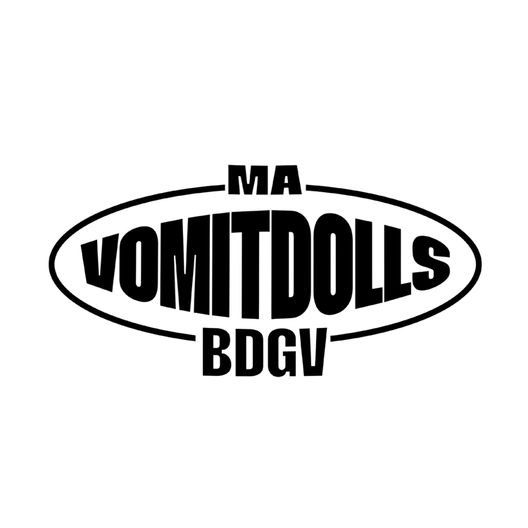 Black logo with 'VOMITDOLLS' text on a white background