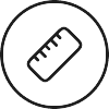 Black line drawing of a ruler icon on a white background