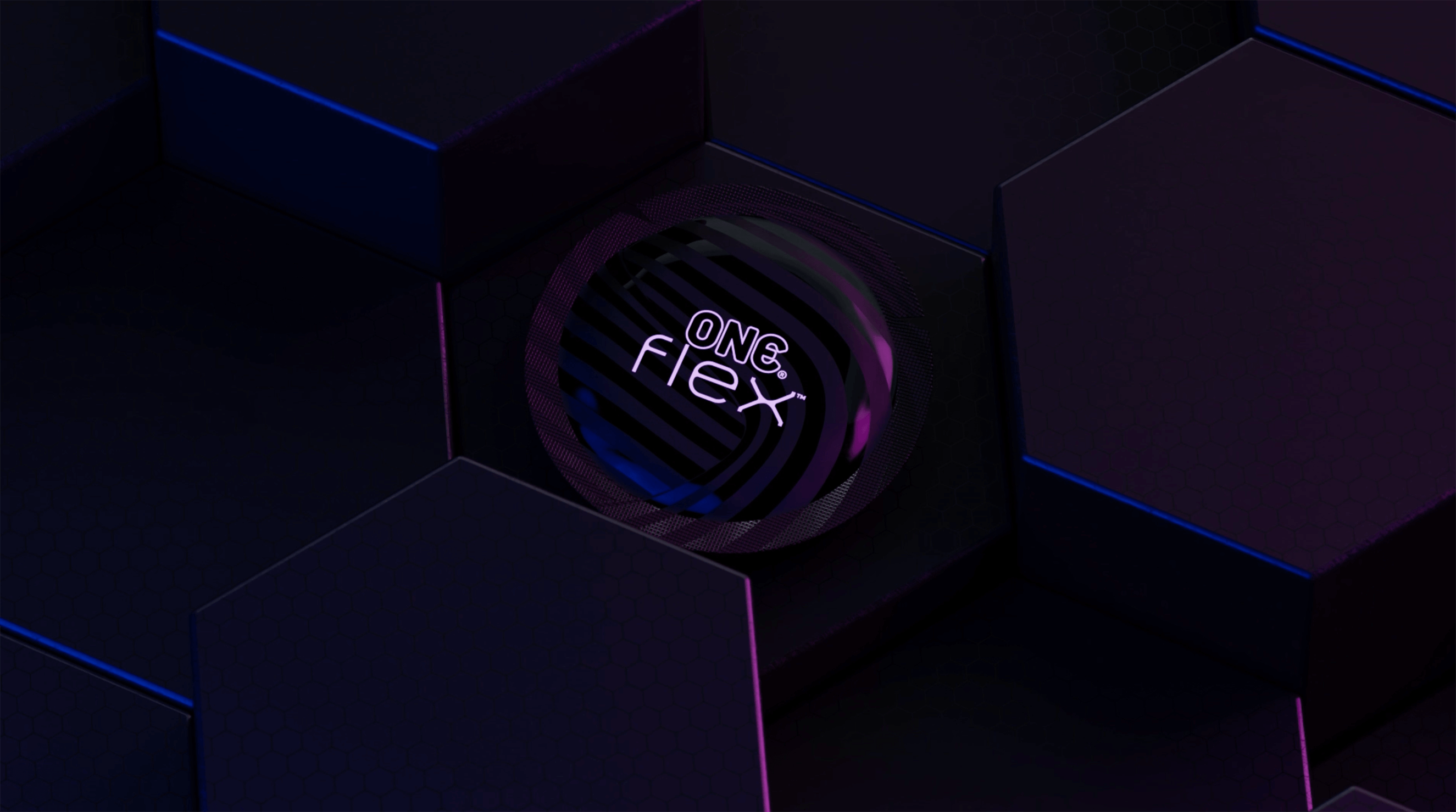 Neon sign with 'One Flex' text on a dark background