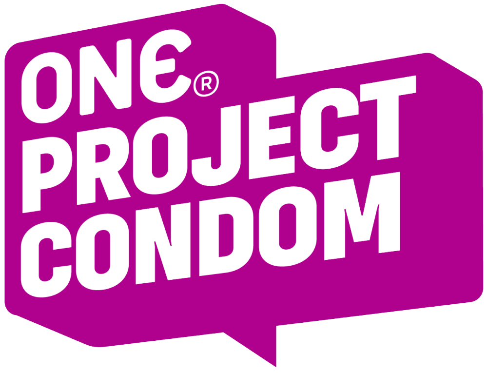 Purple logo with 'ONE PROJECT CONDOM' text on a white background